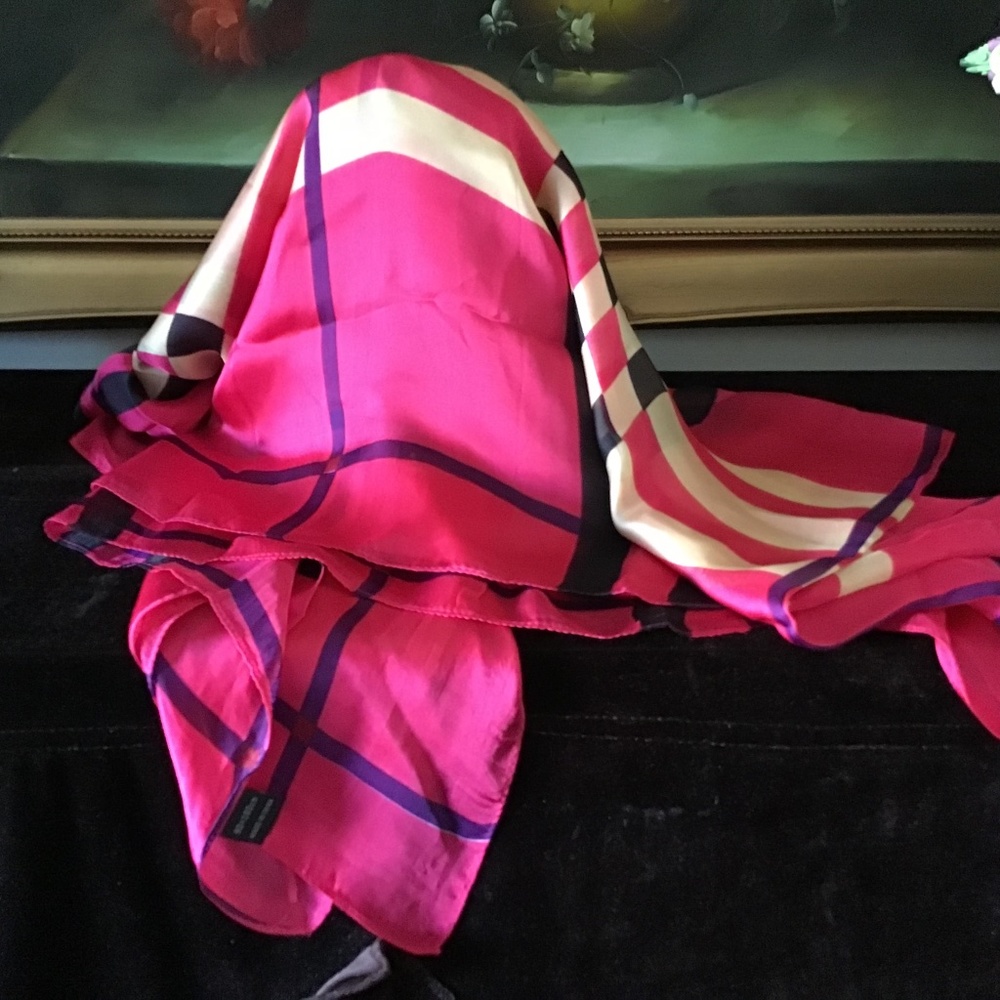 Women silk oversized Nava Check Plaid long scarf shawl wrap 36"x70“ Pink